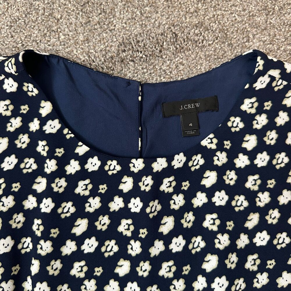 J. Crew Dress 4 Navy Blue Blurred Floral Teired Short Sleeve Mini A1380 - Picture 6 of 15